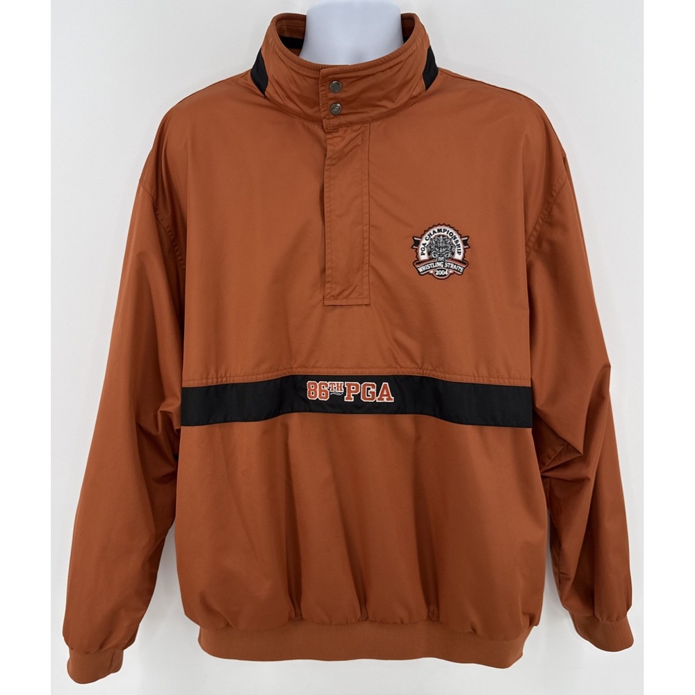 Ahead Whistling Straits Mens L Vintage PGA Windbreaker 1/4 Zip Rust Orange